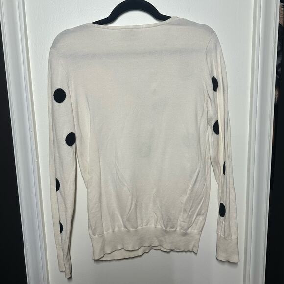Loft White Black Polka Dots Long Sleeve V Neck Sweater Size Small - Picture 4 of 6